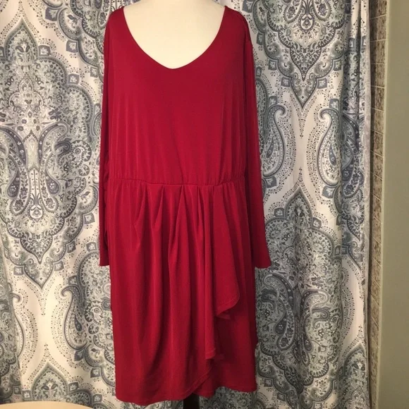 daisy fuentes red dress Daisy Fuentes Red and Black Velvet Rhinestone Waist Surplice Dress